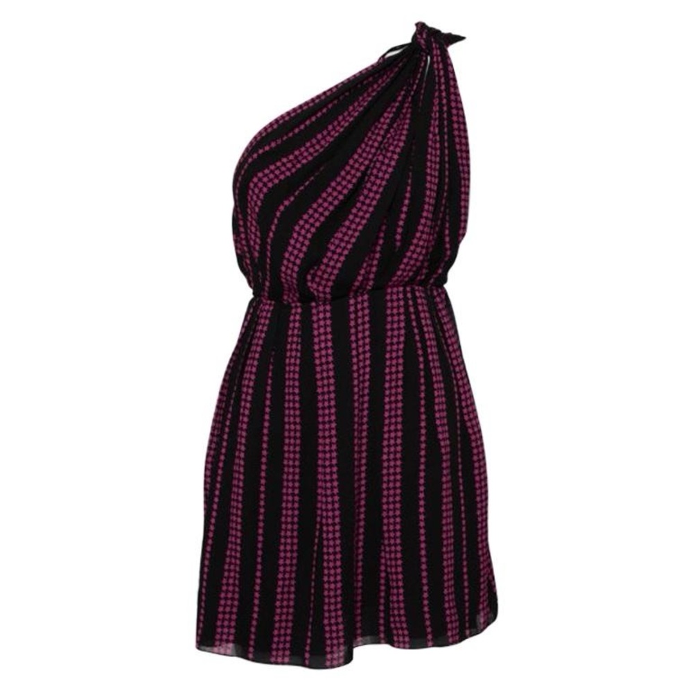 Saint Laurent Black One Shoulder Star Mini Dress Size:36